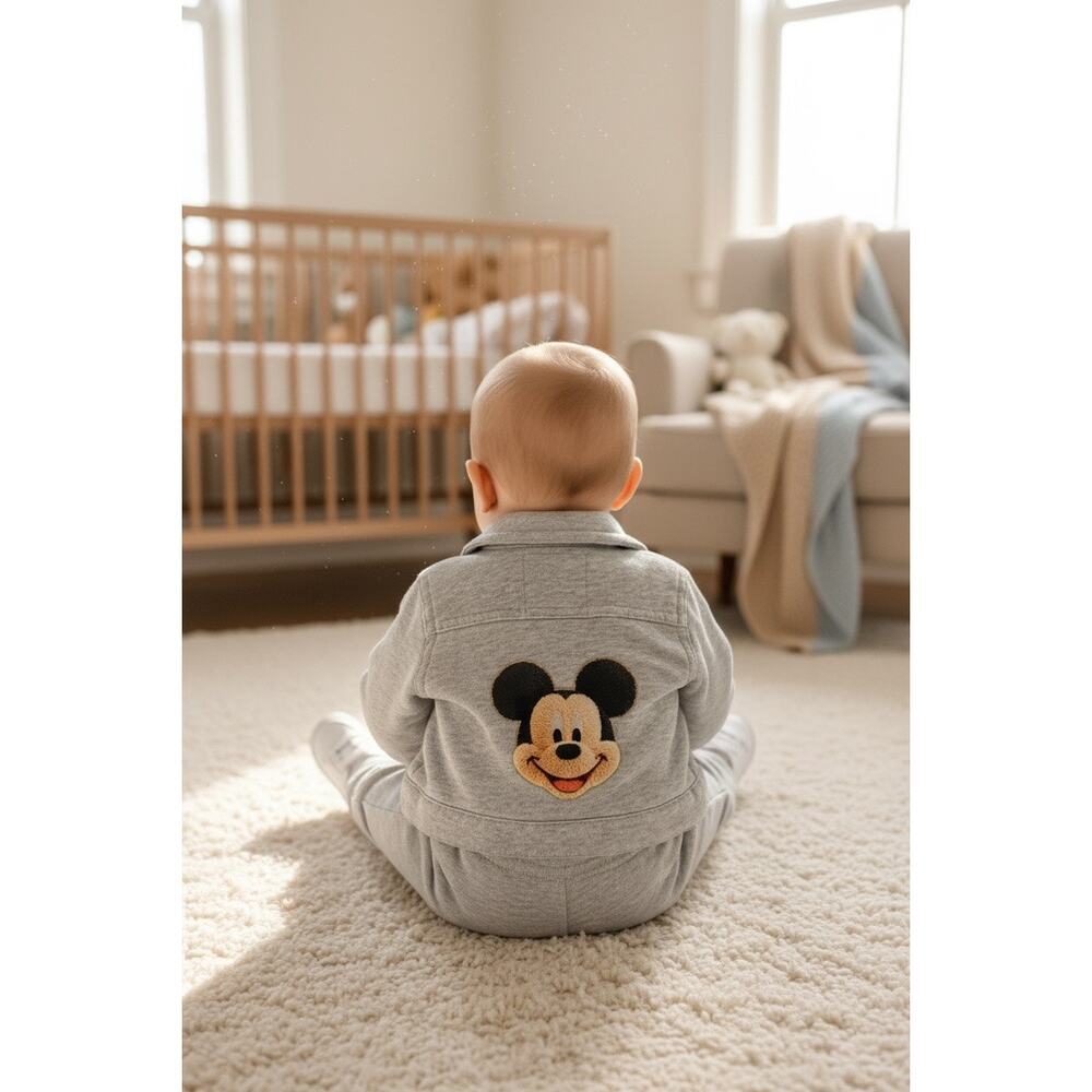Gymboree Mickey Mouse Jacket Grey Gray Infant Toddler 6-12 Mths Custom Design - Picture 9 of 11